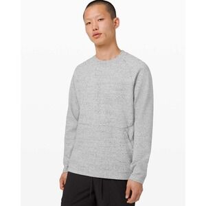 Lululemon Men's At Ease Crew Heathered Melody Light Grey Black XL Gym Athletic
